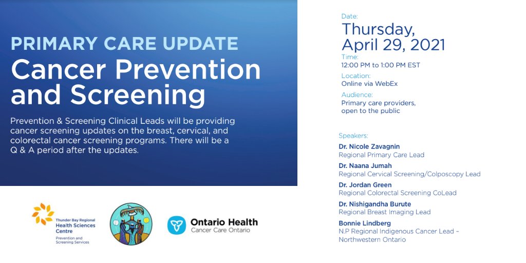 #WEBINAR: Our Clinical Leads will be providing an update on each of the #CancerScreening programs this Thursday at noon. | #NorthwesternOntario #OBSP #CCC #OCSP Register here➡️cutt.ly/1k2ZDPb