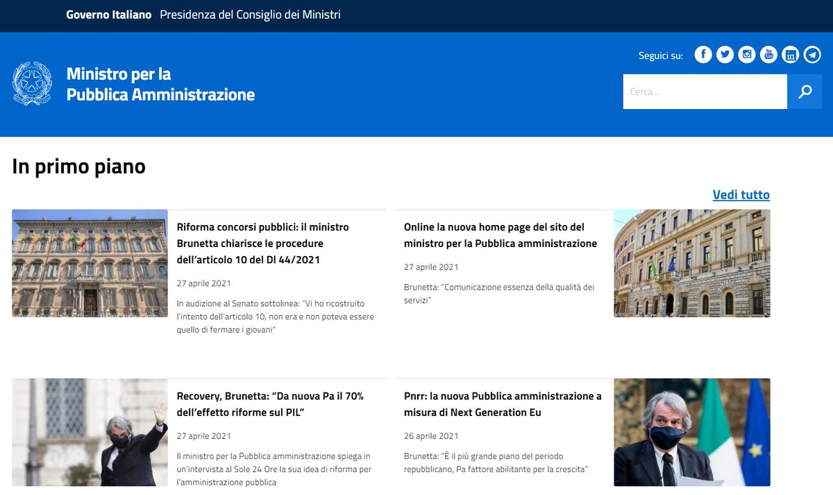 renatobrunetta's tweet photo. 🔴 Da oggi è online la nuova home page del sito di @FunzPub, https://t.co/l9wN99kjSx.

Vogliamo garantire un flusso di informazione sempre aggiornato in tempo reale sulle novità che riguardano la #Pa, a beneficio di cittadini, imprese e degli stessi dipendenti pubblici. https://t.co/Eru22kEqm2