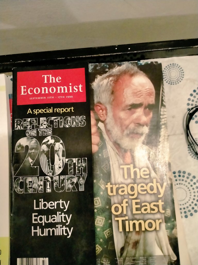 sadaat55's tweet image. Nobody knows exactly , what is in store for us.Only God knows.
Requested my wife to recover my trove of &quot;The Economist&quot;.I helped her holding the ladder.
This issue of the paper is from September 1999. The Editorial of the paper is Liberty, Equality, Humility.
#FutureForecasting