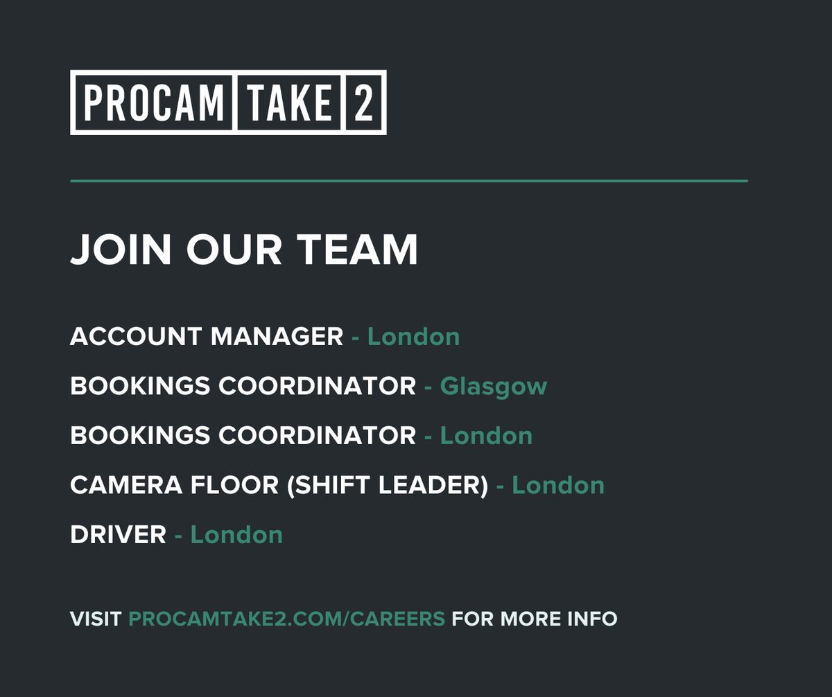 GTC_TV's tweet photo. GTC sponsors @procamtake2 are recruiting for multiple positions across their London and Glasgow branches.
Details for all vacancies can be found on the Procam Take 2 website: https://t.co/sOpgS0lIus
#procamtake2 #filmjobs #camerarental #cameraprep #cameradept #cameracrew https://t.co/m9NxyGlt78