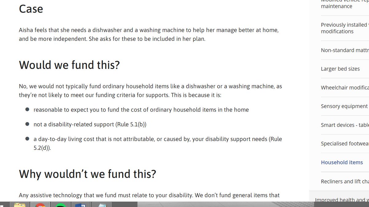 2/ Here are the new assistive technology rules.There's a scenario about a dishwasher. Aisha 'feels that she needs a dishwasher' but the NDIA won't fund that. Because, apparently, everyone has a dishwasher.Note - I have never had a dishwasher. Neither have many others.
