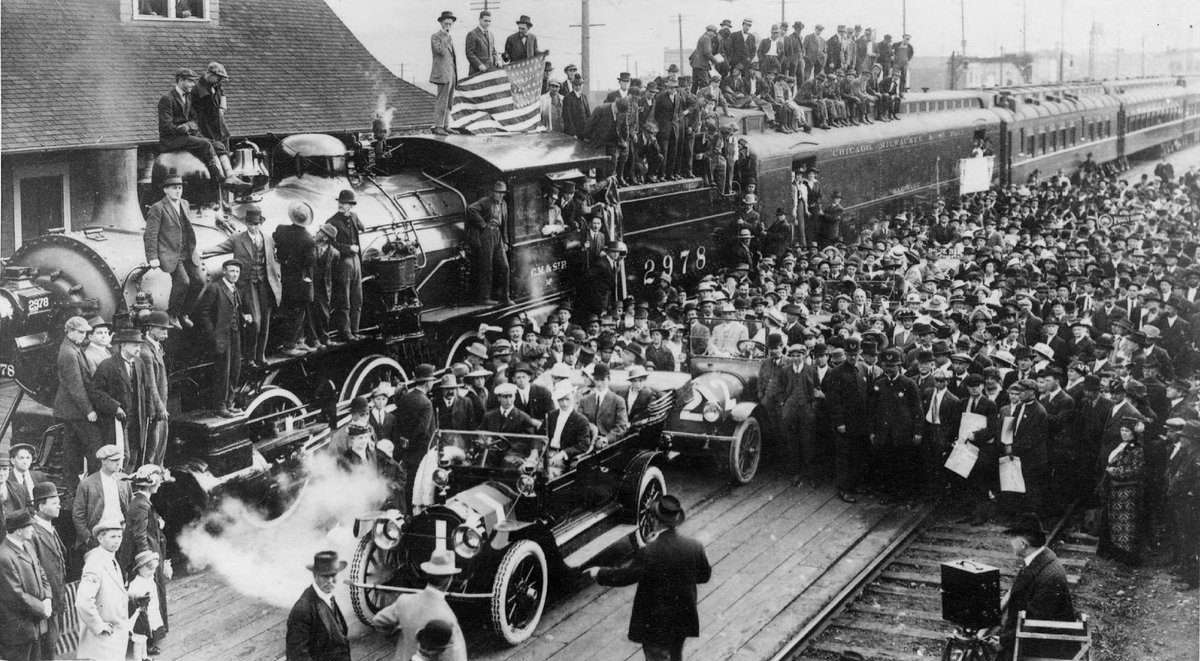 On April 27, 1915, the Tacoma Publicity Committee sponsored a race from Tacoma to the Mountain, pitting a train against four automobiles. The race was then captured in motion pictures by B.B. Dobbs to be displayed at the 1915 World's Fair in San Francisco.

📷: <a href="/tacomalibrary/">Tacoma Public Library</a>