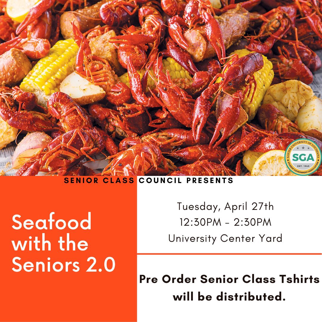 Y’all ready?!?

The Crawfish &amp; t-shirts will begin to be distributed at 12:30 TODAY!

SENIORS, come out!🎉