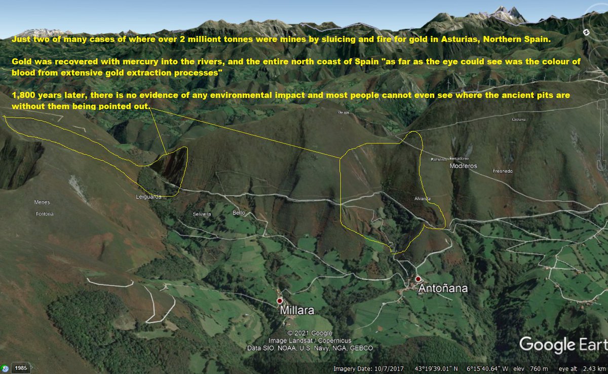 2/4 does recover relatively quickly after mining activity stops. A good case study is in Asturias in Northern Spain. In ROMAN times, Pliny the elder remarked that the sea ran blood red from gold/mercury mining. Today it is a paradise, rivers filled with beautiful, healthy salmon.