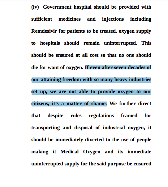 HC: If even after seven decades of our attaining freedom with so many heavy industries set up, we are not able to provide oxygen to our citizens, it’s a matter of shame.  #COVID19