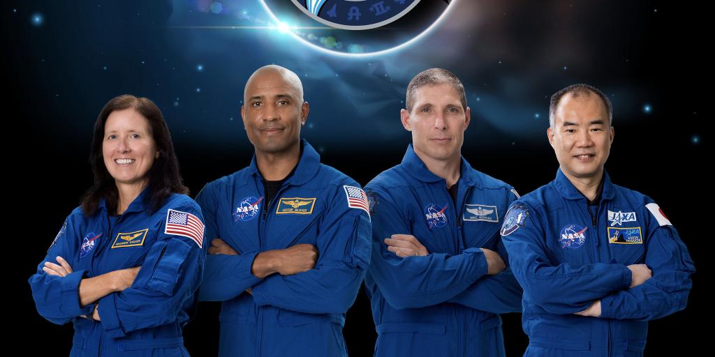 SpaceX Crew-1 official crew portrait with (from left) NASA astronauts Shannon Walker, Victor Glover, Mike Hopkins, and JAXA (Japan Aerospace Exploration Agency) astronaut Soichi Noguchi.