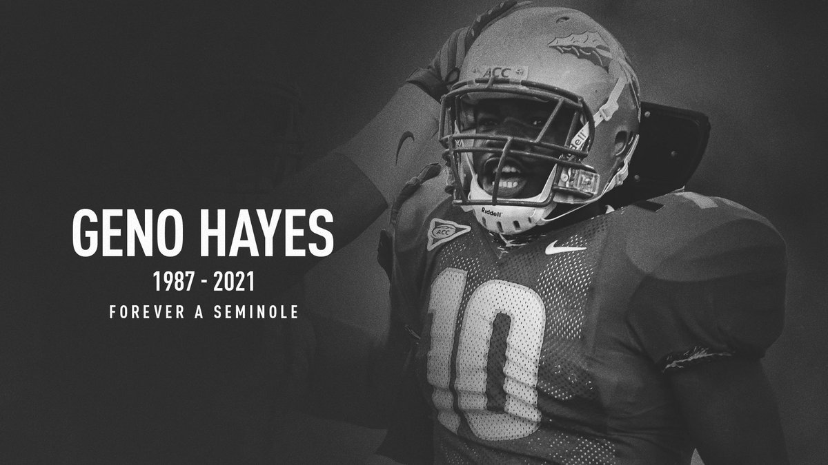 NoleRecruiting's tweet photo. Rest In Peace, Geno Hayes. 

Our thoughts and prayers go to the Hayes family, friends, and former teammates.

Forever a Seminole. https://t.co/0hYCfOcrck