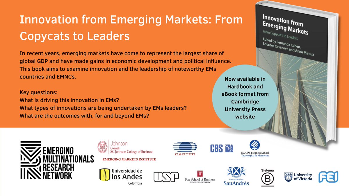 lourdescasanova's tweet photo. Proud to announce that our newly released book "Innovation from Emerging Markets: From Copycats to Leaders" is now available to buy from Cambridge University Press &amp; Amazon in hardback and ebook format. 
https://t.co/j55lCJPQyA   
                          https://t.co/OPvH6kusVv https://t.co/dv4gnO6kLq