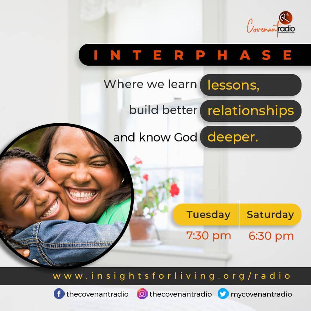 mycovenantradio's tweet image. Join @ucheononaiwu and @ibilolatiwo on #INTERPHASE as they discuss this very intense topic 

"Why do I keep attracting the wrong people?"  

Live Tues. 27th April 2021 7:30pm  Repeat Sat. 1st  May 2021  

Listen via insightsforliving.org/radio  Exclusive to Covenant Radio.