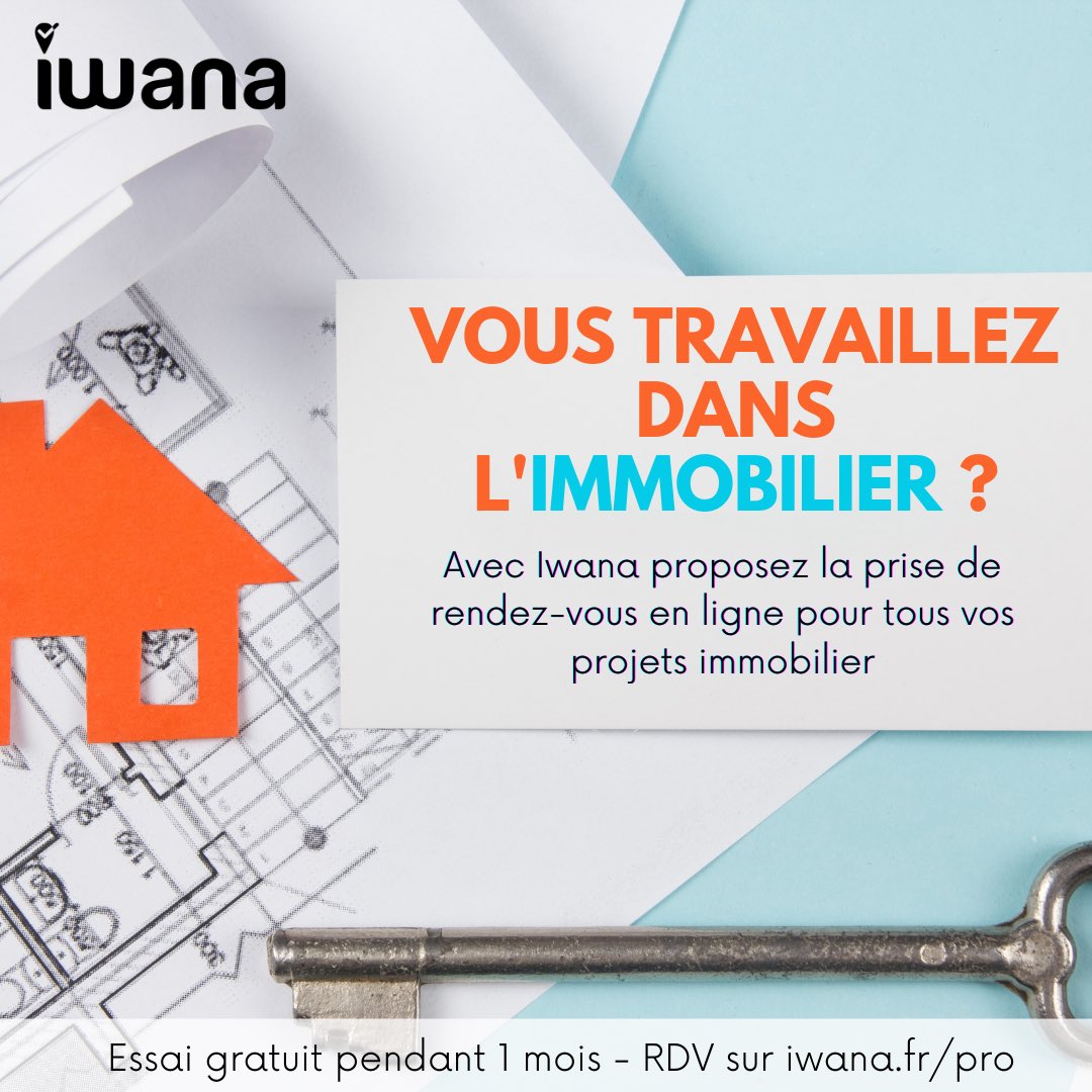 Vous travaillez dans l’immobilier ?  🏠🔑                

Soyez aux côtés de vos clients à chaque étape de leur projet immobilier grâce à la prise de rendez-vous en ligne Iwana. 
Facilitez les démarches administratives de vos clients et offrez vous l'agenda connecté Iwana.