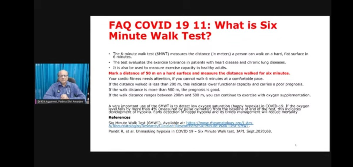 5. Whether to get more aggressive treatment (needs to begin by Day 3-5):- If CrP values are high (>10 mg/L)- Fevers above >101°F- MOST importantly, if O2 sat. values are falling: Please measure this using something known as a 6 Minute Walk Test. If failing, get a CT scan ASAP