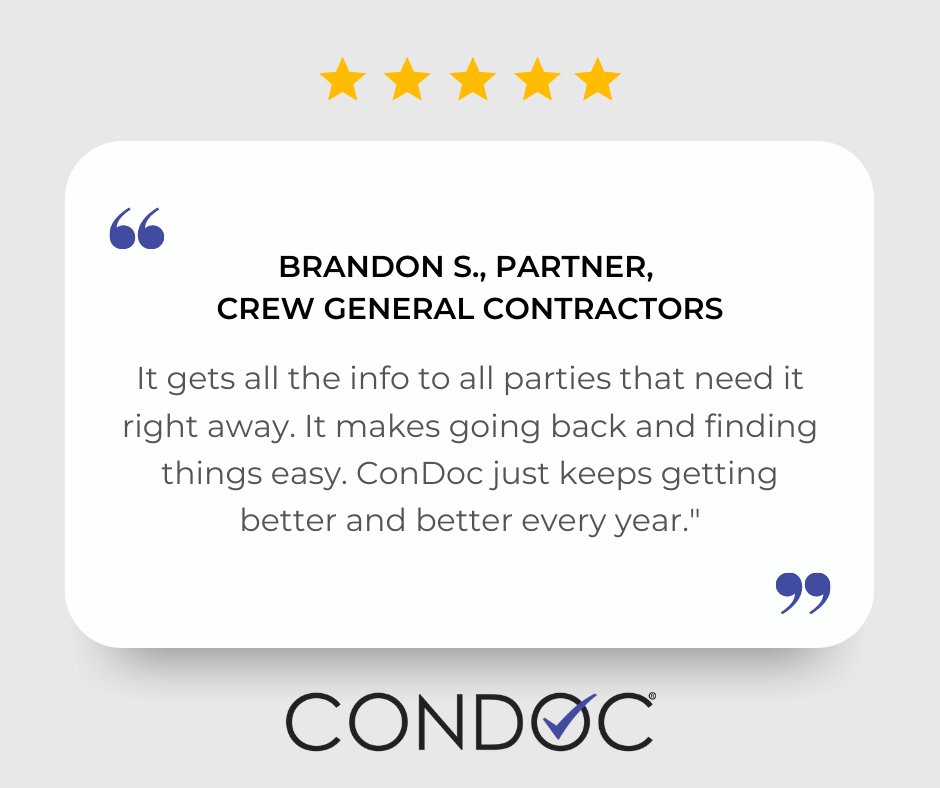 ConDoc_Software's tweet photo. #TestimonialTuesday from CREW GC out of Mountain, UT. #ConDoc helps CREW, along with the entire project team manage #construction documentation, bidding through warranty! 🙏 for the kind words! 
Learn more https://t.co/OGEqePIprK
#crewgc #condocsimplified https://t.co/L6MNM75Cay