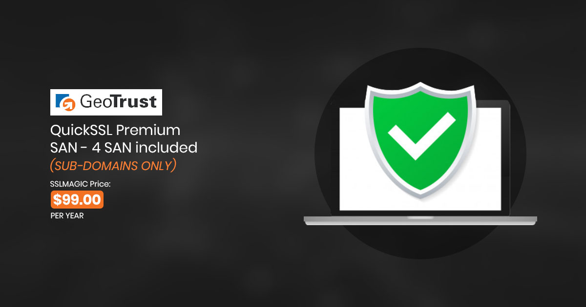 SSLMagicTalks's tweet image. 𝐆𝐞𝐨𝐓𝐫𝐮𝐬𝐭 𝐐𝐮𝐢𝐜𝐤𝐒𝐒𝐋 𝐏𝐫𝐞𝐦𝐢𝐮𝐦 𝐒𝐀𝐍 certificates are a popularly used around the world by people who want economical way to secure their website and some sub-domains. 

✅ sslmagic.com/ssl-certificat…

#GeoTrust #comodossl #Symantec #thawte #RapidSSL #dvssl