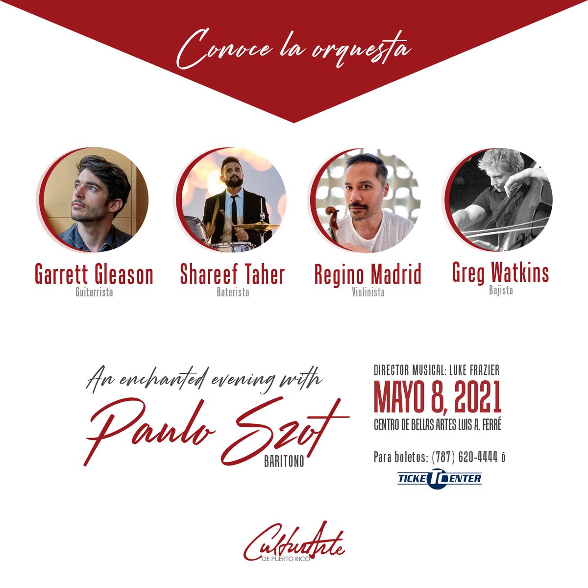 Les presentamos cuatro de los músicos invitados que formarán parte de la orquesta de cámara dirigida por Luke Frazier, que acompañará al reconocido barítono Paulo Szot en una maravillosa velada el sábado, 8 de mayo. 

¡Sumérgete en una experiencia musical sin igual! #CulturArtePR