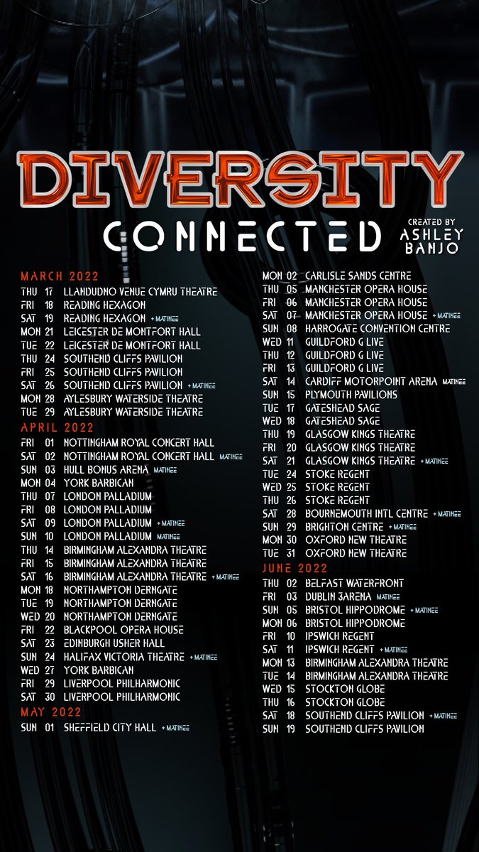 New Shows Added!🙌🏼After having to move the Connected Tour to 2022 we have added another 10 shows! Tickets for the new shows go on general sale 10am Friday 30 April Click the link below to register for presale to get access 24hrs earlier lnk.to/DiversityTMpre #connectedtour2022