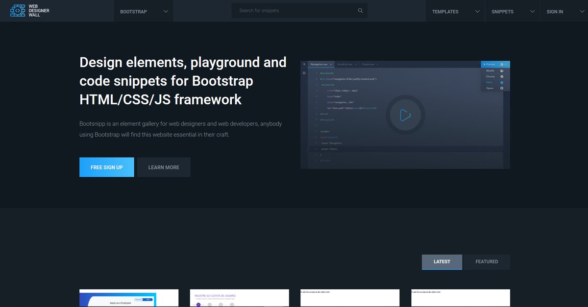  Web Designer Wall- Design elements, playground and code snippets for Bootstrap HTML/CSS/JS framework  https://webdesignerwall.com/ 