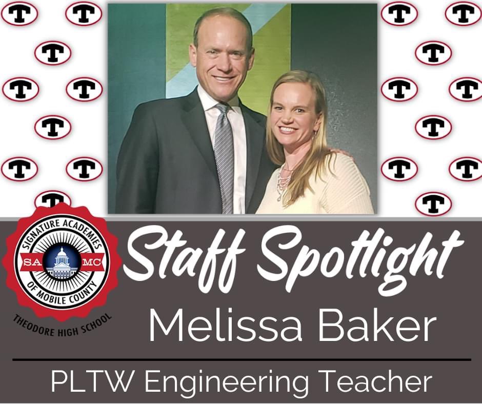 TEACHER SPOTLIGHT: Melissa Baker is a part of our Industry and Engineering Academy. Baker's favorite teaching memory was taking 12 of her students to Washington D.C. to compete for TSA Nationals. <a href="/TheodoreBobcats/">Theodore High School</a> #LearningLeading #BobcatNation #ctemob