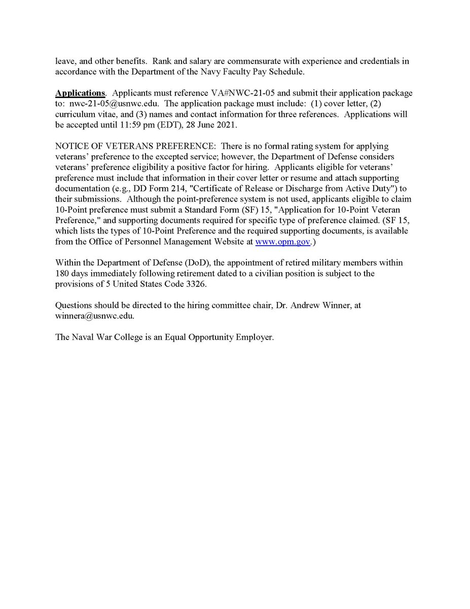 NavalWarCollege's tweet photo. JOB OPENING: Dean of the Center for Naval Warfare Studies at the U.S. Naval War College. More information below. https://t.co/IhXUsf6TN3