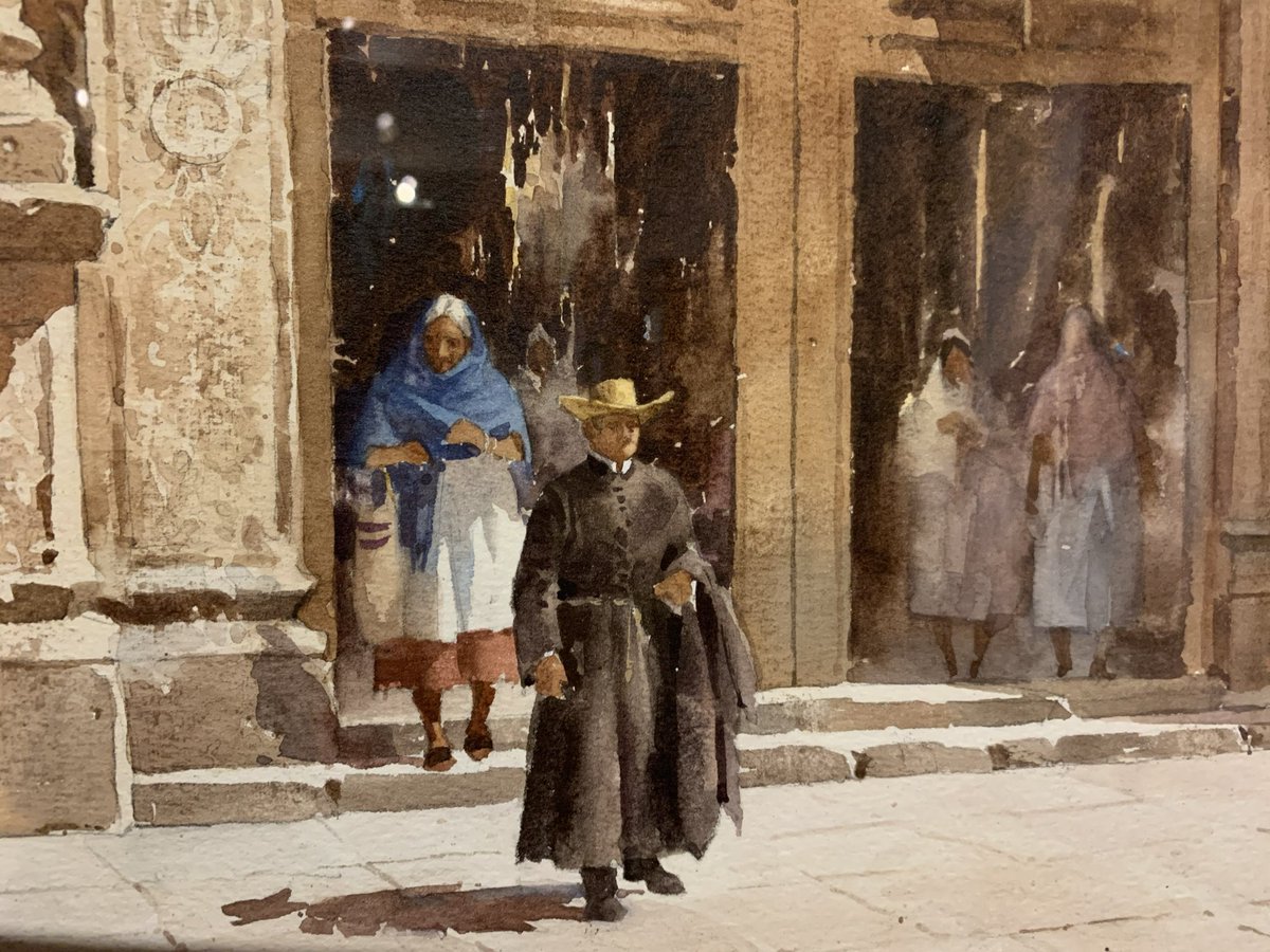 Morning! Look at this watercolor “Church Facade, Plaza del Orlente” from 1983 by Lowell Ellsworth Smith. I’m amazed by the detail. One of those paintings you keep staring at ready for it to move like it's on TV.  I'll stare a little longer. Lol!  #HashtagTheCowboy Thanks, Tim