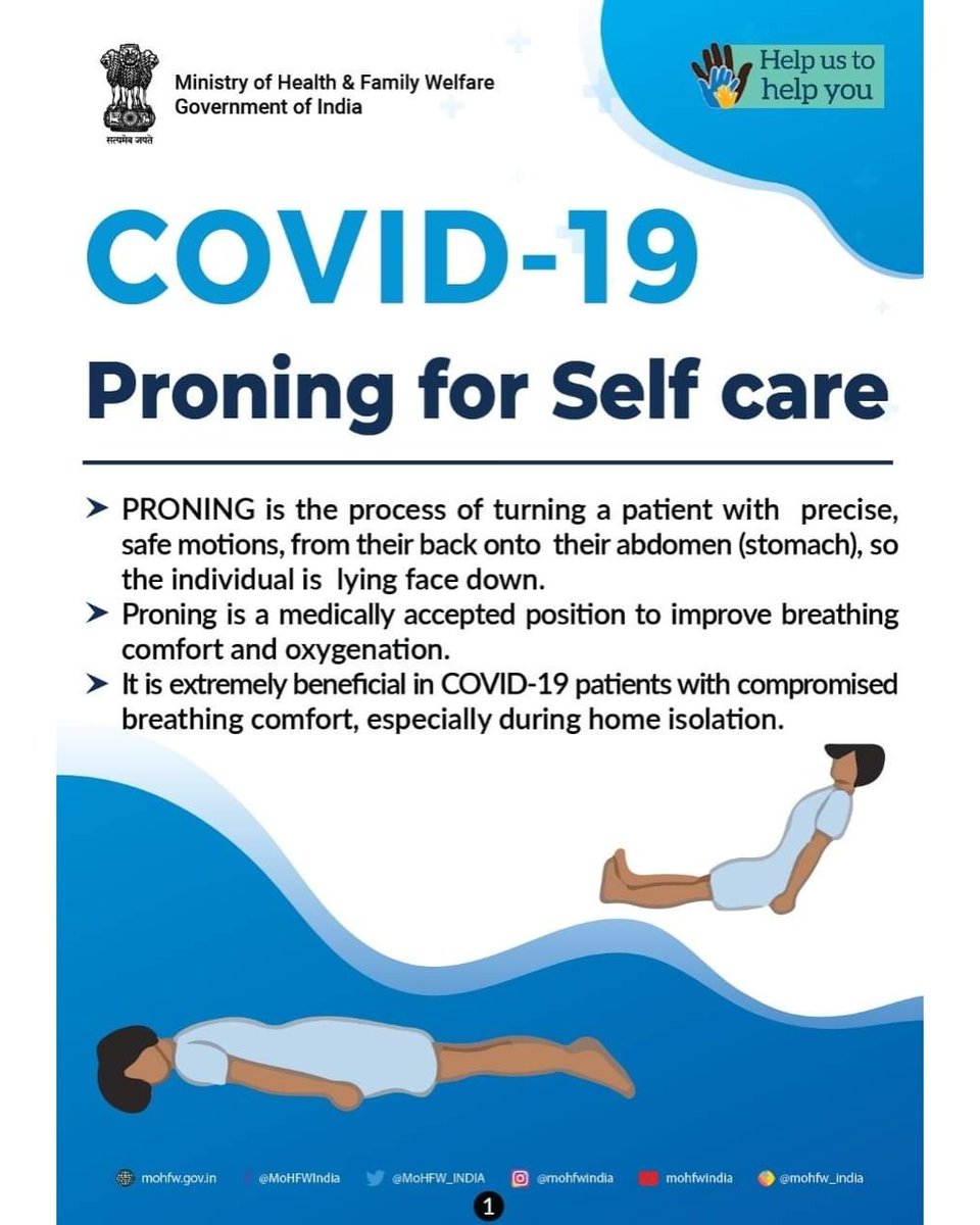 covidehelp's tweet photo. COVID 19 - Proning for self care

#covidcare #covidaware
#selfproning #improvebreathing #homeisolation #ministryofhealth #covidvacccine #covidindiaupdate #covidawareness #covid19 #covidindia https://t.co/cMC9gb2NmE
