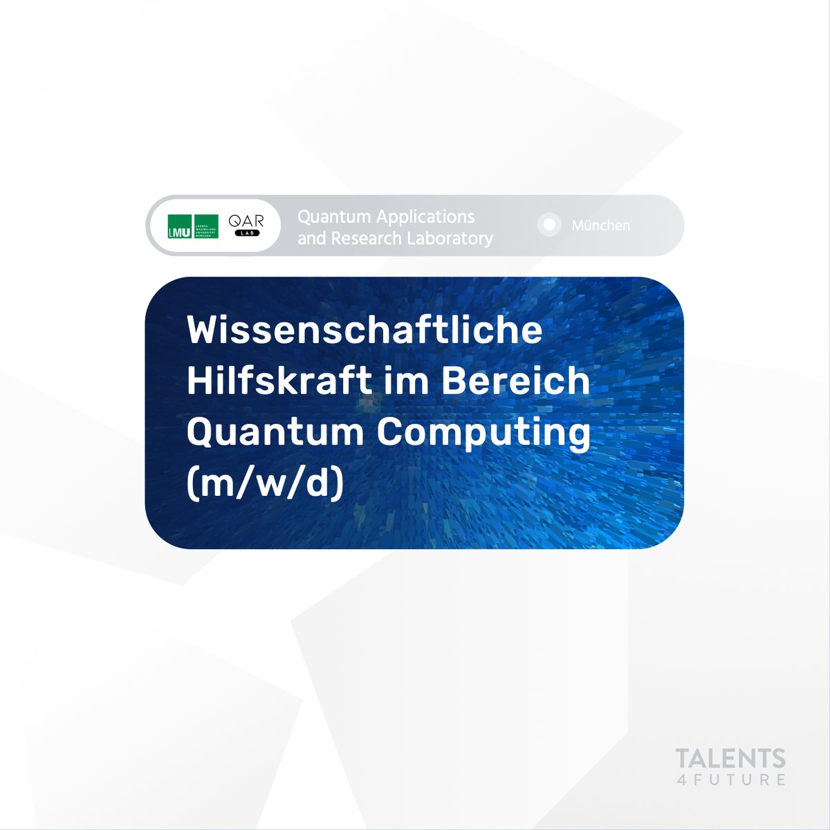 Jobs im QAR-Lab. Jetzt bewerben.

#t4f #jobs #jobsuche #jobangebot #Stellenangebote #Stellenanzeige #nachdemstudium #Informatik  #Quantencomputer #Quantencomputing #wissenschaftlichesarbeiten #innovation #technologie #karrierstart #karriere  #studieren #LMU