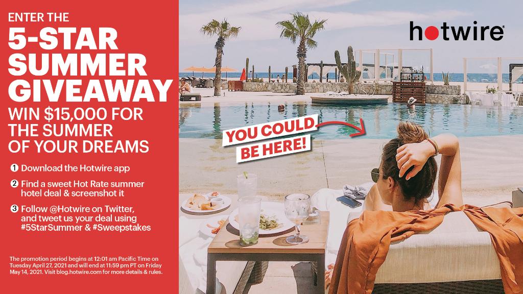 Hotwire's tweet image. ⭐️ You made it through a 1-star year. You deserve a 5-star summer ⭐️ We're giving away $15,000 to upgrade your next vacay from ‘meh’ to ‘magnificent.’ Enter by browsing our Hot Rate deals &amp;amp; sharing your fav--more deets at blog.hotwire.com! Ends 5/14.
