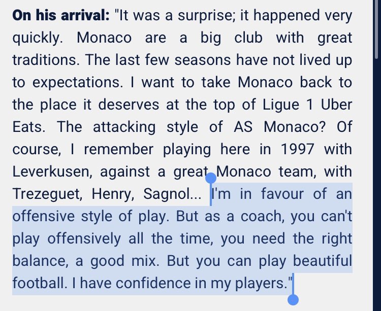 This decision to switch to offensive football was a conscious choice, as Monaco pride themselves as playing attractive football. Kovač made an explicit promise to respect the values of the club, but also warned against stubborn tactics. A blend of attack and defence suits best.