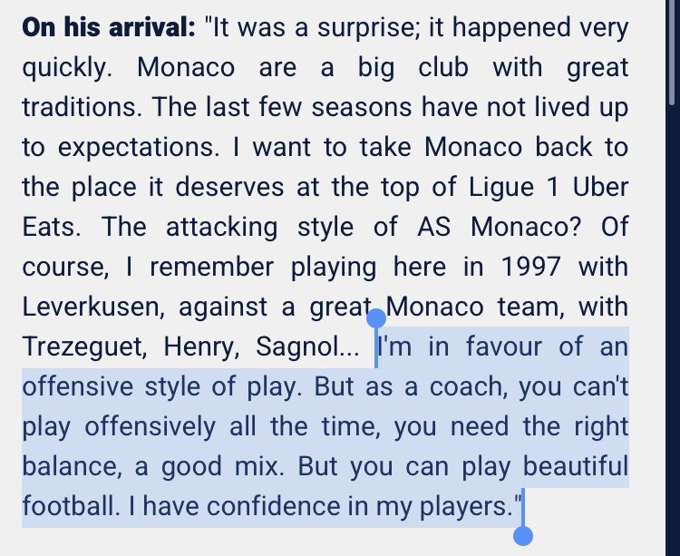 This decision to switch to offensive football was a conscious choice, as Monaco pride themselves as playing attractive football. Kovač made an explicit promise to respect the values of the club, but also warned against stubborn tactics. A blend of attack and defence suits best.