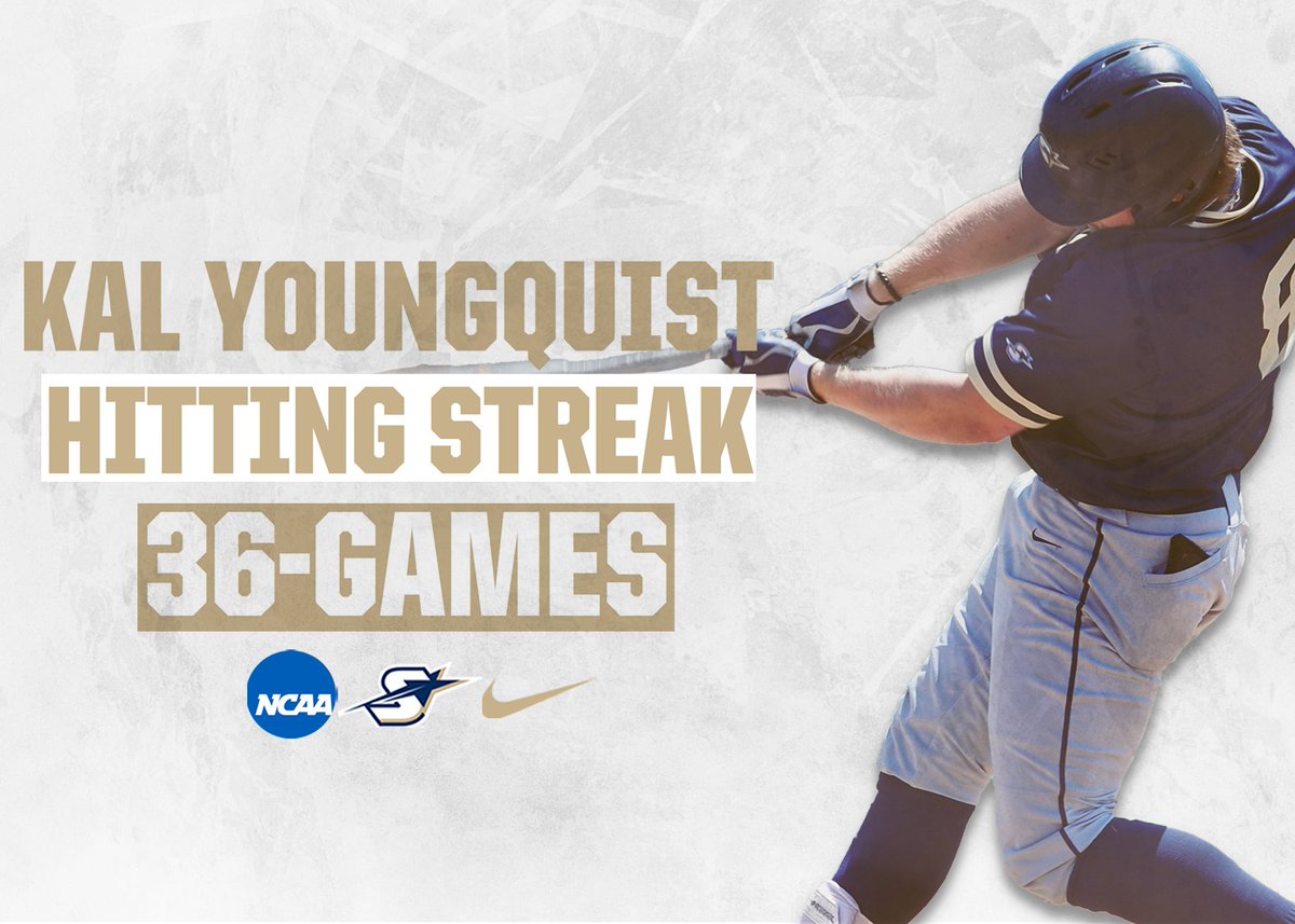 UISAthletics's tweet photo. Kal Youngquist extended his hitting streak to 36 games after the weekend, which is now the 13th-longest streak in @NCAADII history 😤

Updated release:  https://t.co/rcXFNsl1wr

@Baseball_UIS @k_youngquist 

#StarBoys | #ProtectThePrairie https://t.co/qSHumIPain