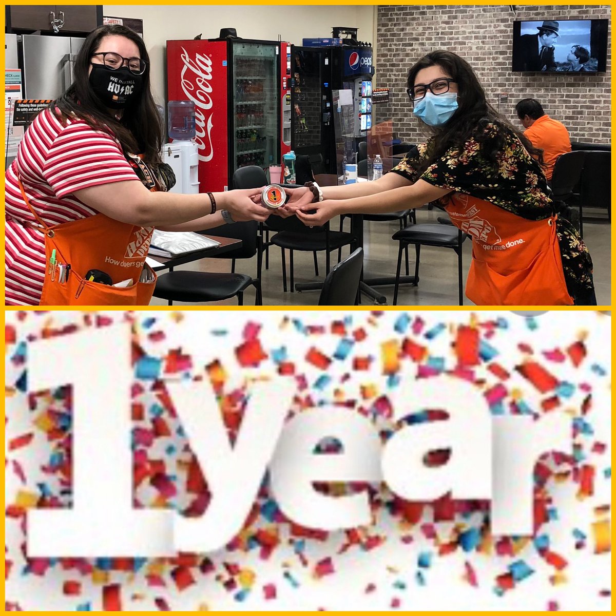 Speciality DH, Angelica is presenting Dee in customer service with her 1 year anniversary badge, HAPPY ANNIVERSARY DEE 🥳🥳🥳🥳
