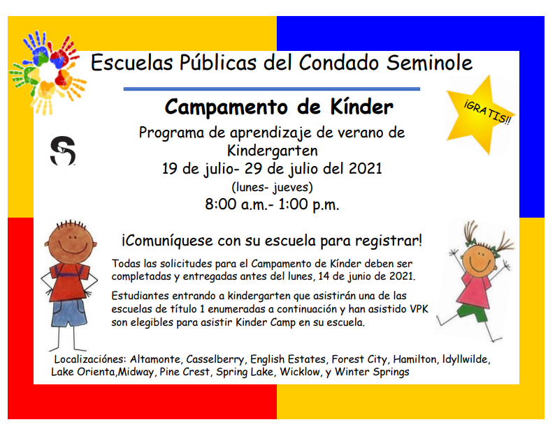 Students starting Kindergarten at eligible Title I Schools can take advantage of  Kinder Camp this summer! Kinder Camp, Kindergarten Summer Learning Program runs from July 19th-29th but applications are due by June 14. Contact your school directly to learn more!