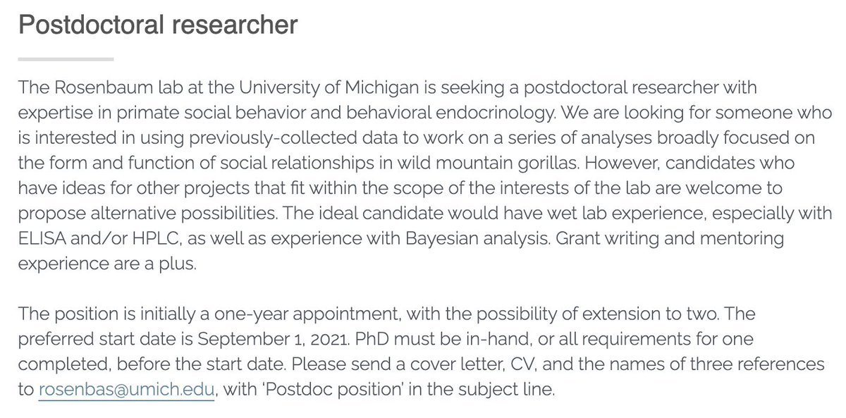 Stacy Rosenbaum (@stacylrosenbaum) on Twitter photo Looking for a postdoc in primate behavior and socioendocrinology? I'm looking for you! Please see primatebehaviorlab.com/#opportunities for more info, and share widely. <a href="/ASPvoice/">AmSoc Primatologists</a> <a href="/IPS_PrimateNews/">IPS Primate</a> <a href="/E2HD_NU/">E2HD</a> <a href="/SavingGorillas/">Dian Fossey Gorilla Fund</a> <a href="/GeladaResearch/">GeladaResearch</a> @AmboseliBaboons <a href="/KibaleChimps/">Kibale Chimpanzee Project</a> <a href="/PrimBehavEcol/">Primate Behavioral Ecology @primbehavecol.bsky.soc</a> Looking for a postdoc in primate behavior and socioendocrinology? I'm looking for you! Please see primatebehaviorlab.com/#opportunities for more info, and share widely. <a href="/ASPvoice/">AmSoc Primatologists</a> <a href="/IPS_PrimateNews/">IPS Primate</a> <a href="/E2HD_NU/">E2HD</a> <a href="/SavingGorillas/">Dian Fossey Gorilla Fund</a> <a href="/GeladaResearch/">GeladaResearch</a> @AmboseliBaboons <a href="/KibaleChimps/">Kibale Chimpanzee Project</a> <a href="/PrimBehavEcol/">Primate Behavioral Ecology @primbehavecol.bsky.soc</a>
