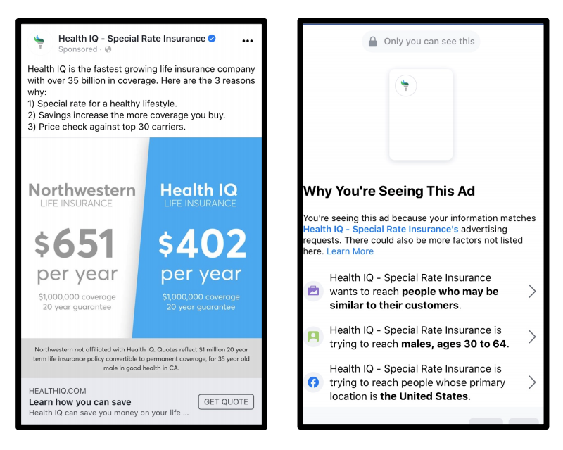 In Liapes v. Facebook (San Mateo Ct.), we show how in the past year Facebook has routinely published insurance ads that were denied to ALL women and older people. We say it violates public accommodation laws. FB argues it's good and appropriate to do so, and immune under 230.