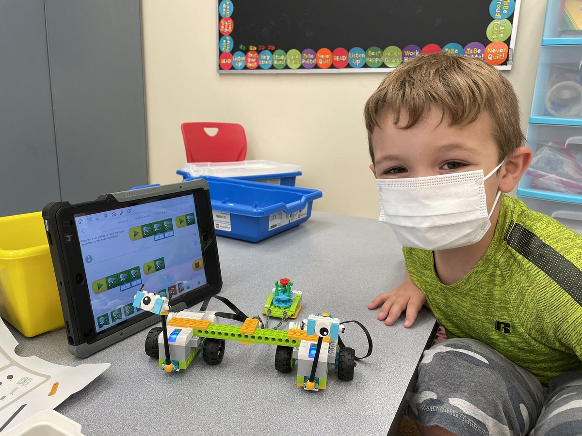 PSConrow's tweet image. Building with Lego WeDo to work on perseverance, attending to precision with directions, and asking for help!