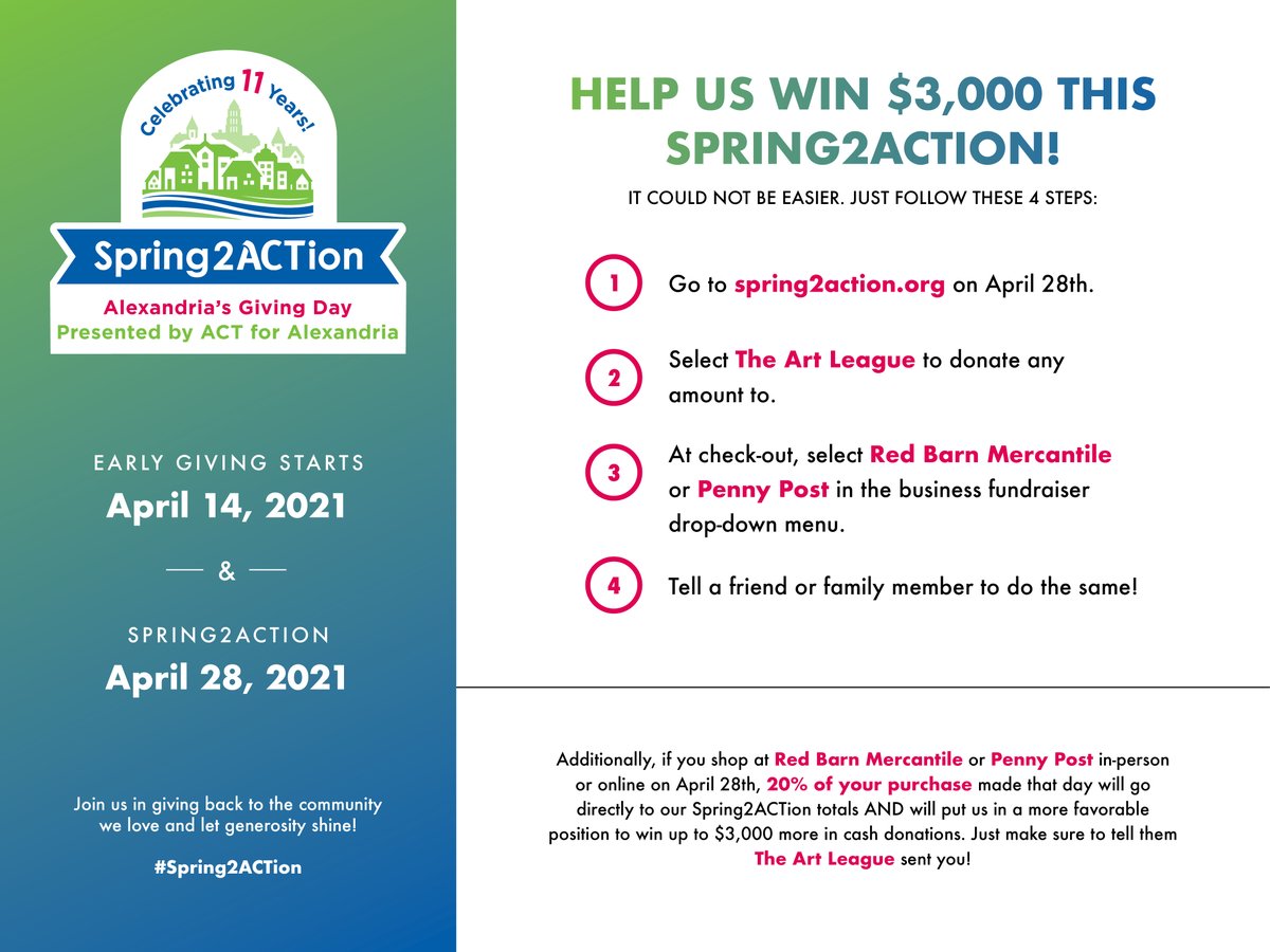 theartleague's tweet photo. Support The Art League during Alexandria's Giving Day! #Spring2ACTion #TheArtLeague #ResilientALX2021 #CreateSomethingMore
https://t.co/pBUr9S9pvf https://t.co/kKBUdnsxQQ