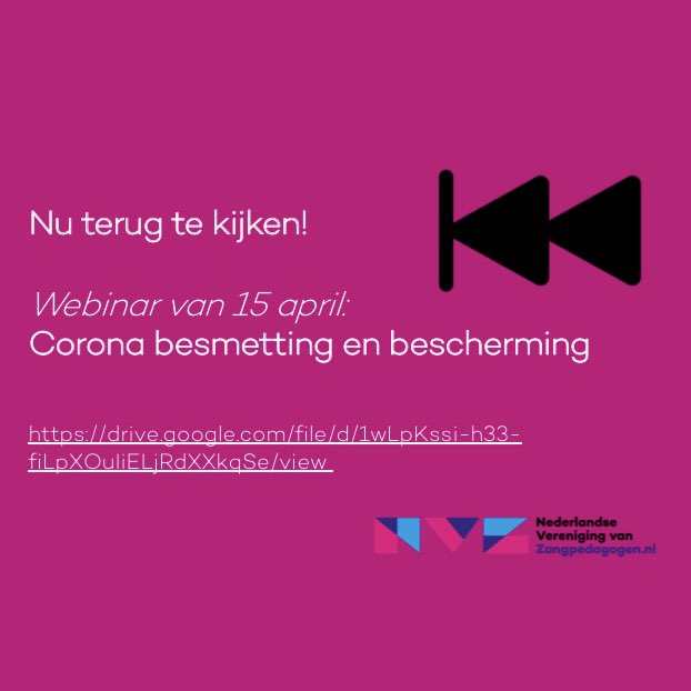 Zangpedagogen's tweet photo. Voor iedereen die het webinar op 15 april gemist heeft of het nog een keertje wilt terugkijken: https://t.co/kpAowTi60H  #corona #aerosolen #rewind #bescherming #onderzoek #webinar https://t.co/0xMCJFkyGW