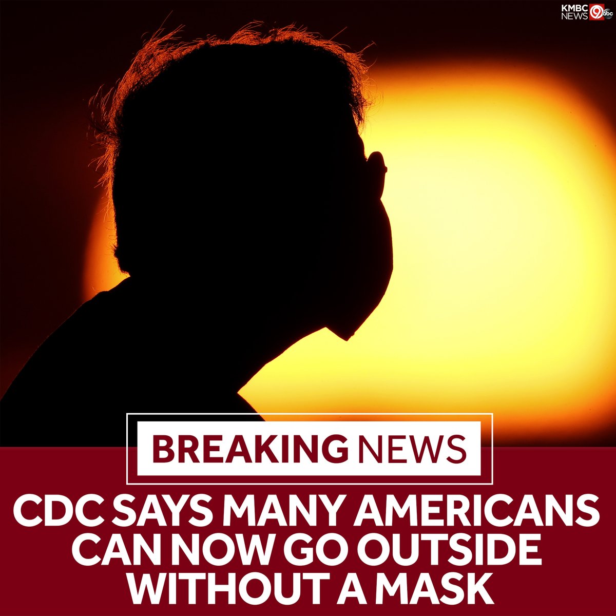 kmbc's tweet image. ‼️BREAKING‼️ U.S. health officials say fully vaccinated Americans don&apos;t need to wear masks outdoors anymore unless they are in a big crowd of strangers. bit.ly/3nqiObU