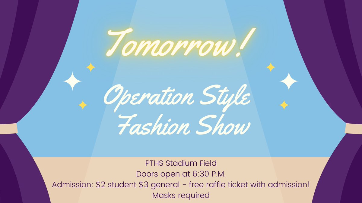 Tomorrow is the day!! Fashion show on PTHS Stadium Field, doors open at 6:30 pm!!🤍👗🌐