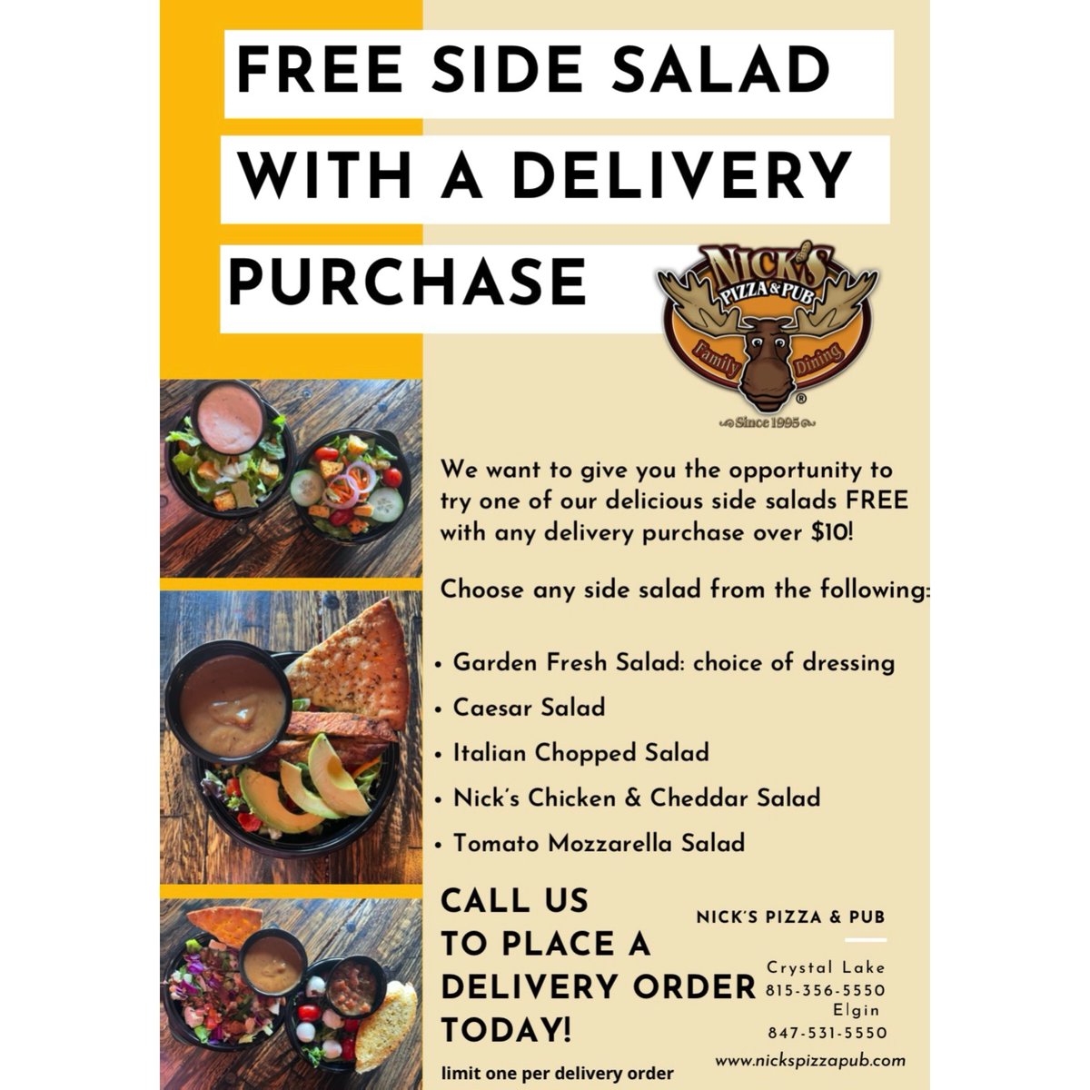 Have you tried our delicious salads? 
If not this is a great time to order delivery and get a free side salad of your choice 🥗