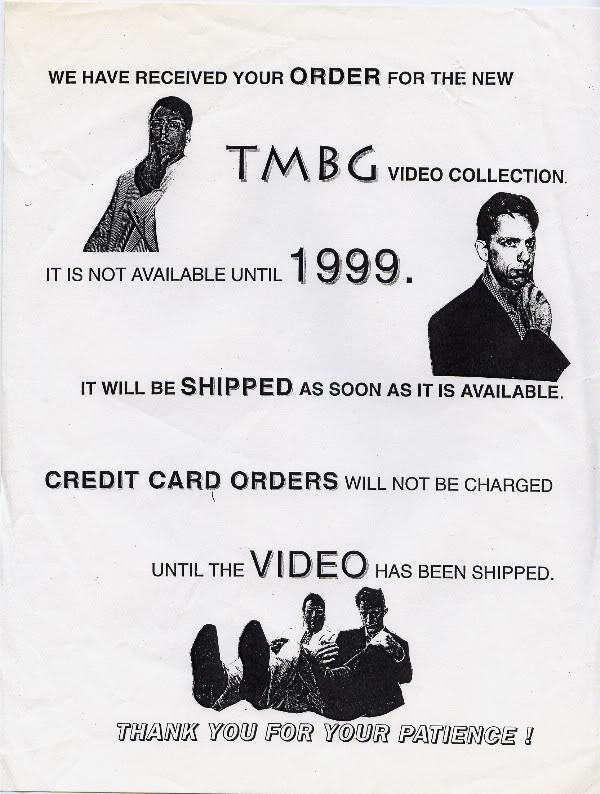 tmbw's tweet photo. On April 27, 1999, @tmbg released the 14-video collection "Direct from Brooklyn" on VHS, featuring all of the band's videos from the '80s and '90s.
Check out the attached flyer, sent to fans who preordered the collection early. #TodayInTMBG https://t.co/fVKHHjLZwn