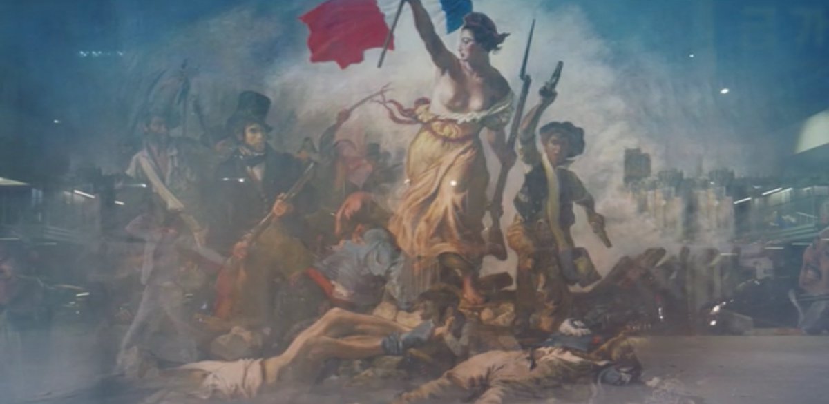 "Liberty Leading the People" is a painting by Eugène Delacroix. The painting is often confused for depicting the French Revolution.Take note of the confusion that happened in this scene.