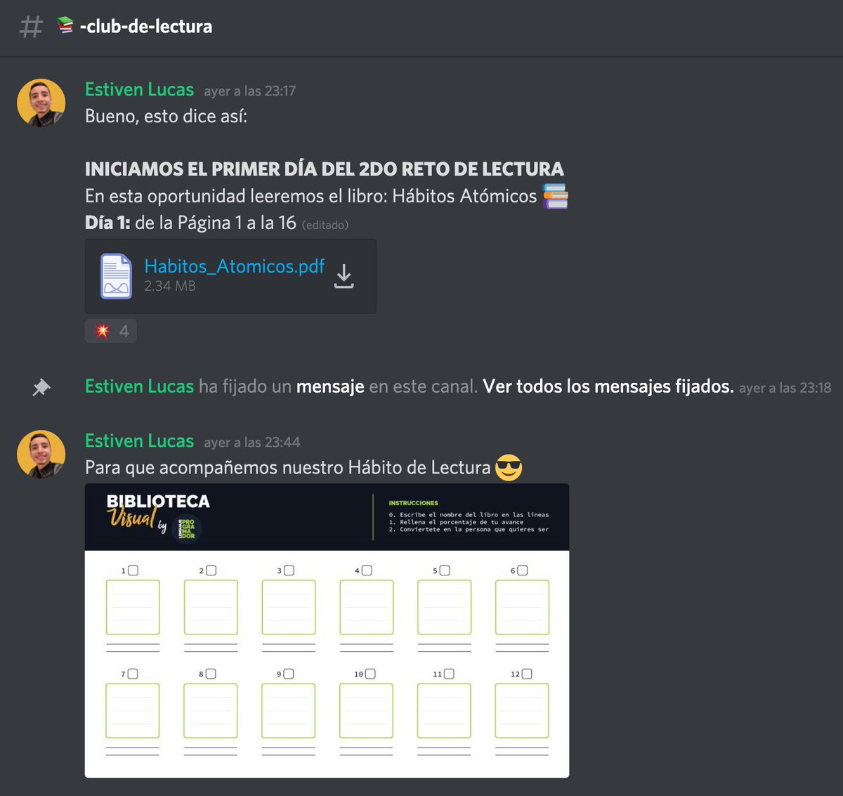 cod_programador's tweet image. Moviendo buenas vibras como cada Lunes ⚡️
Por cierto, ¿Te consideras o quieres ser un Book Lover?
Iniciamos nuevo reto de Lectura. Únete al Club y acompañanos en la lectura diaria, en esta oportunidad leeremos: Hábitos Atómicos 📗
Aún estas a tiempo: discord.gg/Nupe6WN2Ya