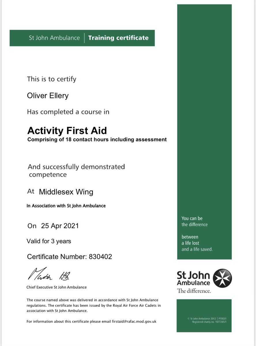ππππ§ππ£ πΌππππ£πͺ (@oliverellery2) on Twitter photo Pleased to receive my Activity First Aid Certificate this afternoon, after completing the course on the weekend!!
Thank you to <a href="/DrAaronBraddy/">Dr Aaron Braddy-Green</a> for running the course, it was a brilliant refresher for me.
<a href="/ComdtAC/">Commandant RAF Air Cadets</a> <a href="/RegComdtLASER/">RC LASER</a> Pleased to receive my Activity First Aid Certificate this afternoon, after completing the course on the weekend!!
Thank you to <a href="/DrAaronBraddy/">Dr Aaron Braddy-Green</a> for running the course, it was a brilliant refresher for me.
<a href="/ComdtAC/">Commandant RAF Air Cadets</a> <a href="/RegComdtLASER/">RC LASER</a>