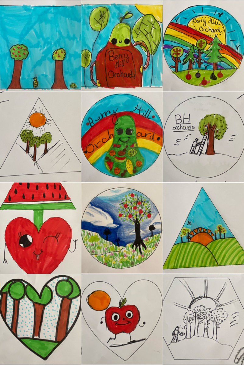 MrsMaker4's tweet image. Year 5 @BHPSMansfield have been designing the new Berry Orchard logo. Friends of Berry hill park. 🌳🍎🍒🍐🍏