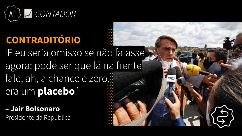 Bolsonaro já se eximiu de responsabilidade até mesmo sobre a ineficácia do “tratamento precoce”, terapia que usa remédios sem comprovação científica para a Covid-19. Segundo o presidente, pode ser que no futuro se comprove que era apenas um placebo.  https://www.aosfatos.org/todas-as-declara%C3%A7%C3%B5es-de-bolsonaro/#/declaracao/it-eeuseriaomis-20210204