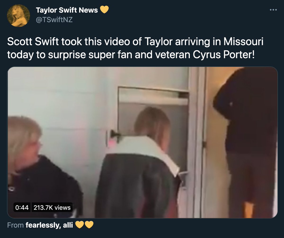 25 december 2016: taylor spends christmas day in missouri, and she and scott visit a 96-year-old fan together.it's also the first time we see taylor wearing the j necklace.