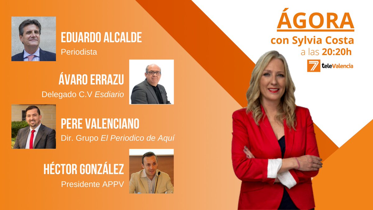 Retomamos una semana más con Ágora🗓️
Hoy analizaremos la actualidad de la C.Valenciana con: 

- @edalcalde , periodista
-Álvaro Errazu, delegado de <a href="/ESdiarioCV/">ESdiario CV</a> 
-<a href="/Perevalenciano/">Pere Valenciano</a> , director de <a href="/elperiodicoaqui/">El Periódico de Aquí</a> 
-<a href="/Hectogonz/">Héctor González</a> , presidente de <a href="/_APPV_/">Asociación Profesional de Periodistas Valencianos</a> 

Hoy a las 20:20, <a href="/7TeleValencia/">7 TeleValencia</a>