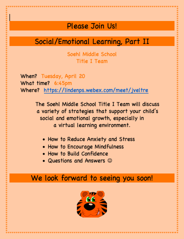 MrsVeltre's tweet photo. Tonight, 6:45pm, Social Emotional Learning - Part II 🎉with Title I and Ms. Pellettierre! @SoehlLPS @LindenSchoolsNJ @LPS_SMS_MATH @MsPellettiere @lcvandam https://t.co/Wf0DgGdnBd