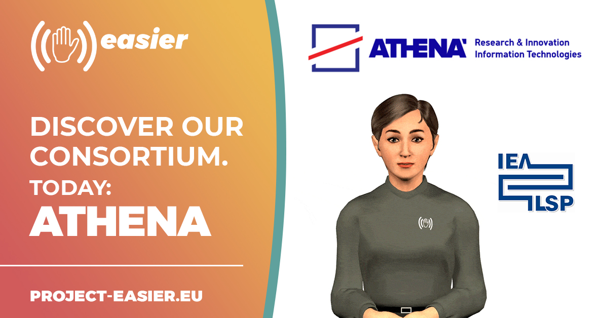 EASIERproject's tweet photo. 2nd in the #EASIERConsortiumIntroductionSeries is @athenaRICinfo
With significant expertise in #SL animation, SL resources creation, and user-centered design machine #translation, Athena is the project scientific coordinator and the partner responsible for the #avatar development https://t.co/rdoWWFdkUj