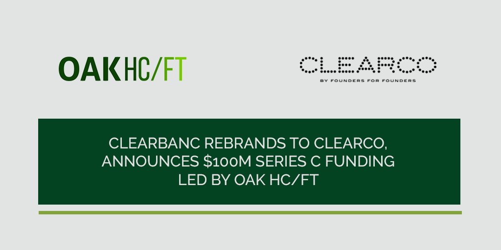 Thrilled to announce that Oak HC/FT led a $100M Series C funding round in Clearco (formerly Clearbanc), a company revolutionizing the way founders grow their businesses. Read how Clearco is using #AI to find, fund, and support diverse entrepreneurs: prn.to/32y2MTM